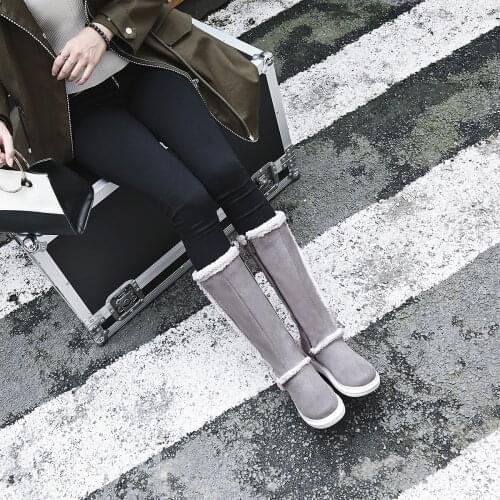 Autumn and winter large warm womens boots thick bottom flat heel muffin heel side zipper high barrel snow boots 2019