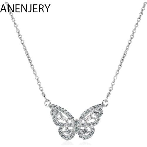 925 Sterling Silver Cubic Zircon Butterfly Charm Necklace for Women Choker Wedding Engagement Jewelry Gift S-N707