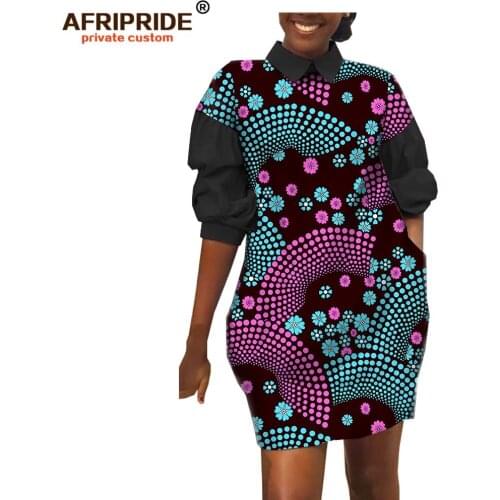 2019 african spring dress for women AFRIPRIDE tailor made half sleeve turn-down collar mini length women cotton dress A1825091