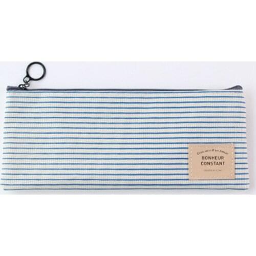 1PC Stripes Pencil Bag Zipper Stationery Storage Bags Pencil Pouch Office Stationery Canvas Pencil Case Students