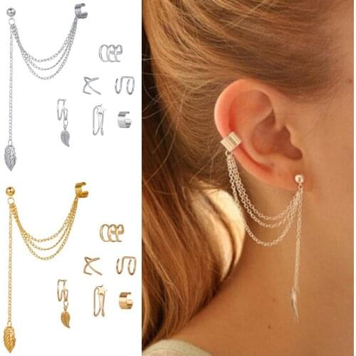 1pcs Earrings Jewelry Fashion Personality Metal Ear Clip Leaf Tassel Earrings for Women Gift Pendientes Ear Cuff Caught In Cuffs