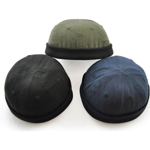 2020 New Fashion Mans Retro Skullcap Hat Cap Adjustable PU Rolled Cuff Brimless Bonnet Beanies