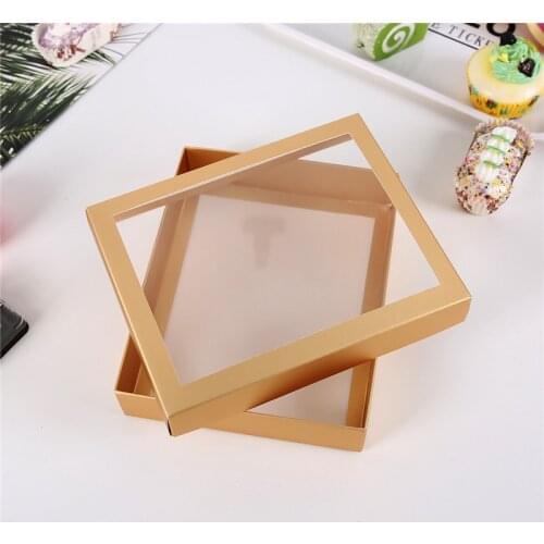 300Pcs/Lot White Gold Gift Paper Box With Window Birthday Wedding Party Paper Box Packaging Candy Cookies Cup Cake Gift Boxes