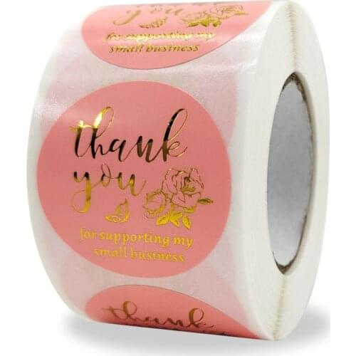 38mm Pink Bronzing Sticker Thank You For Supporting My Small Business With Rose Flower Gift Packing Seal Labels
