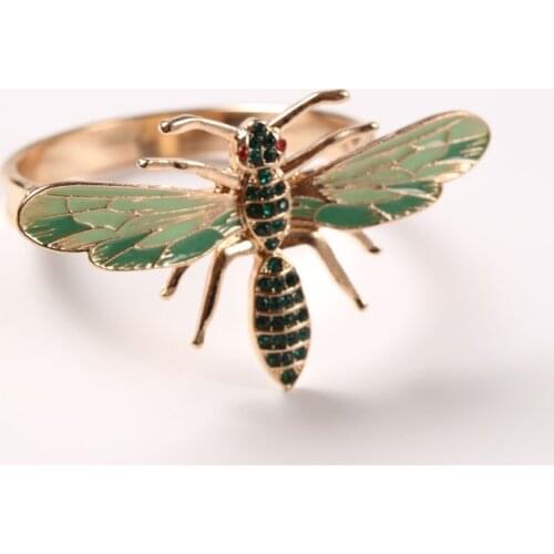 6pcs The new Bee napkin buckle napkin ring alloy green insect dragonfly drip diamond buckle paper towels