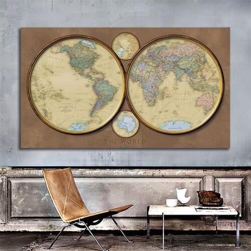 A2 Size Creative Decor Map The World Printed Map 2010 Edition Canvas Wall Map No-fading Large Poster for Living Room Decor