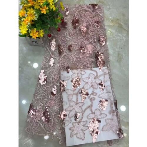 African Mesh Lace Fabric Grape Sequins Messy Yarn Tulle Embroidery Craft Sewing Design Evening Wedding Dress 5 Yards Wholesale