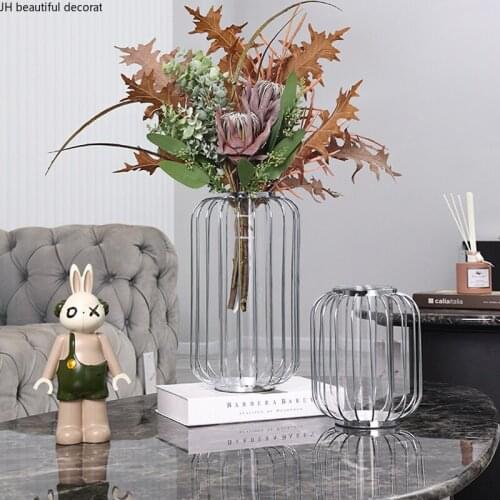 American Light Luxury Silver Vase Decoration Living Room Flower Arrangement Crafts Simple Creative Home Decoration Modern