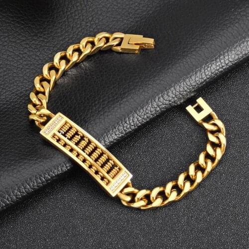 BC Women Men Gold Sliver Color Stainless SteeChain Bracelet Abacus Bangle Decoration Popular Rhinestone Personalized Jewelry