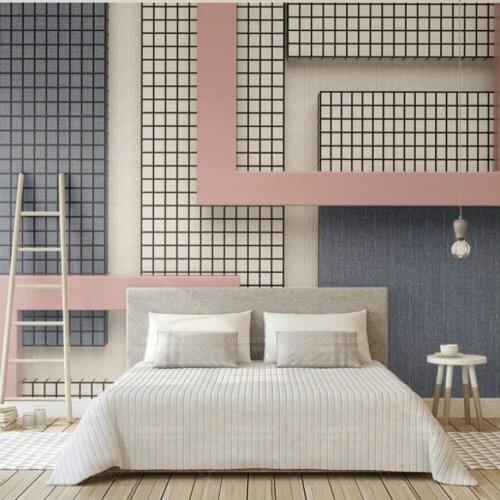 Free Shipping 3d Pink and Blue Wallpaper Geometric Pattern Black White Checkered Color Bedroom Wallpaper Kitchen Custom Mural