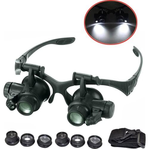 Binocular Loupe with LED Light for Watchmaker Headband Magnifier Glasses Jewelry Optical Lens Glasses Magnifier 10X/15X/20X/25X