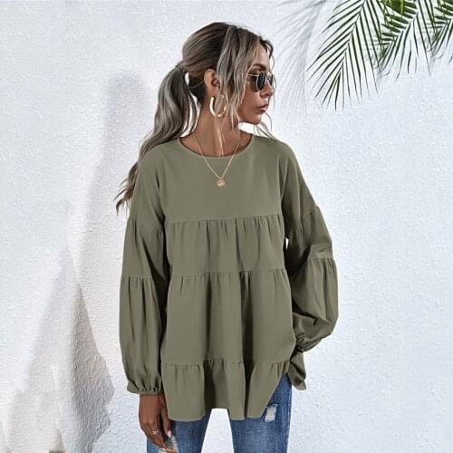 40# Ruffles Loose Harajuku Blouses Womens O-neck Lantern Long Sleeve Loose Blouse Multicolor Skinny Top Блузка Женская Нарядная