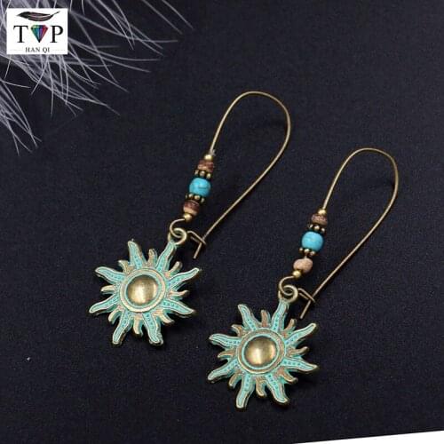 Bronze Sun Drop Earrings For Women Danglers Bohemian Vintage Charm Earrings Fashion Retro Party Accessories Earrings