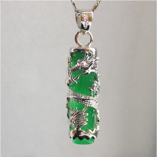 Boutique jewelry Free Shipping Chinese dragon totem column pendant Silver Green pendant