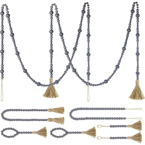 Wooden Handmade Boho Decor Garland with Jute Rustic macrame Gift Wood Bead Farmhouse Decoration Tassel home DIY Wall Hanging