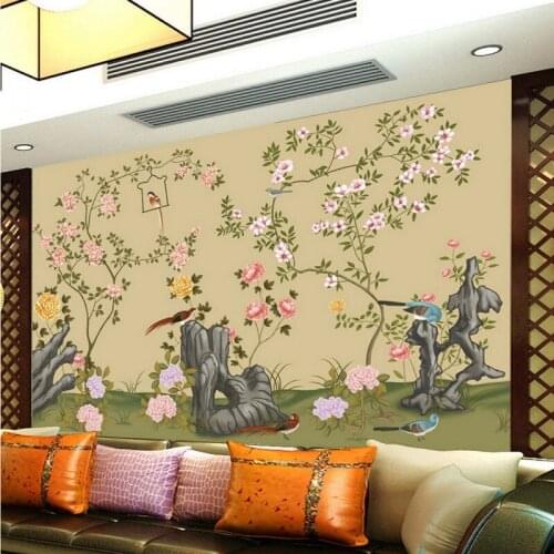 Custom mural Stereo 3D hand painted flowers birds picture mural TV wall mural background wall custom lobby wallpaper
