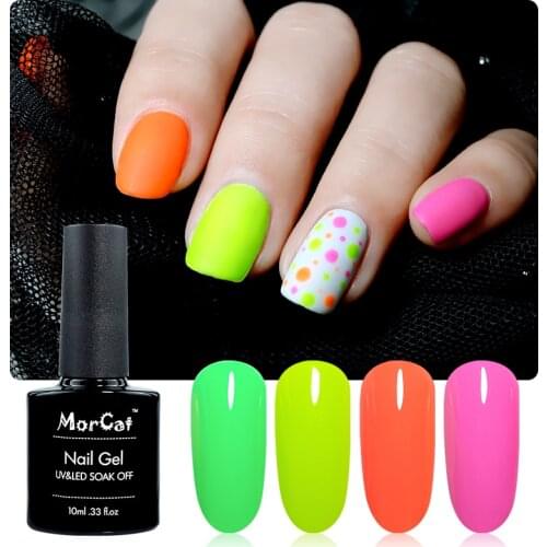 MorCat Gel Nail Polish 10ml Neon Gel Lacquer Fluorescent Color Polish Nail Art Design UV Soak Off UV Gel Candy Nail Polish