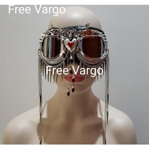 Holographic Rave Streampunk Burning Man Chain Gothic Heart Head Spike Costume Cyber Goth Goggles Masquerade Mask For Women