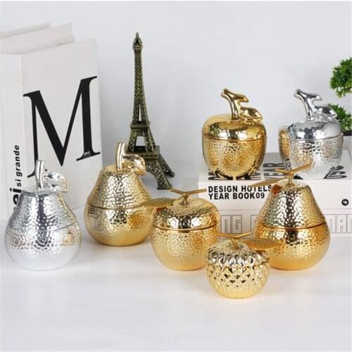 Ceramic Electroplating Candy Coffee Beans Box Golden Pear Apple Shape Jewelry Necklace Ring Storage Tank Kitchen Food Container