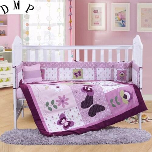 7PCS Embroidery Carton Baby Bedding Sets Kit cama bebe Bedding Crib Quilt Bumper,include(bumper+duvet+sheet+pillow)