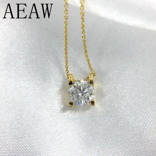 1.0ct 6.5mm VVS1 DEF Round Cut 14K Yellow Gold Moissanite Pendant With 14K Gold Chain Necklace For Women in Fine Jewelry