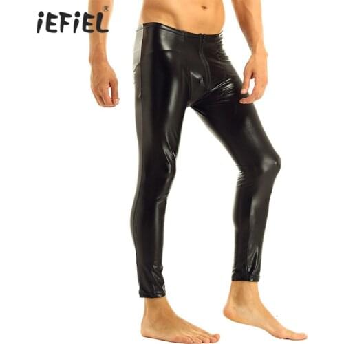 Hot Mens Patent Leather Zipper Bulge Pouch Tight Exotic Pants Leggings Trousers Underwear Clubwear Slim Cut Rave Dance Costumes