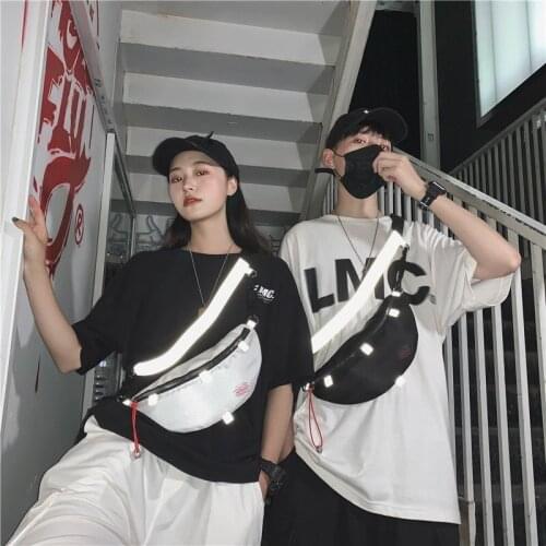 Fashion Chest Bag Men Crossbody Bag Nylon Reflective Strip Men Belt Pouch Unisex Fanny Pack Shoulder Bag Male Hip Waist Pack