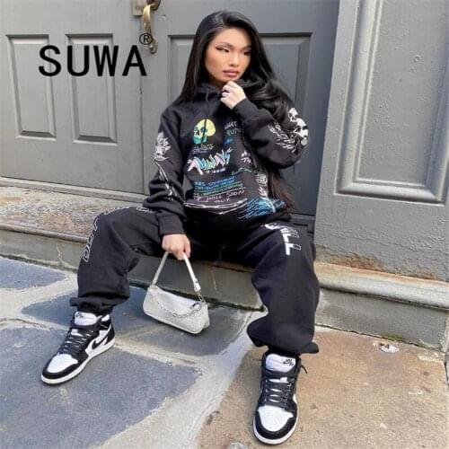 Cool girl new fashion women two piece set tie dye swaetshirt top + high waist harem pants trousers k-pop bf style streetwear