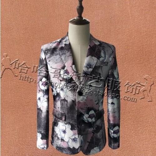 Long Sleeve Men Printing Suits Designs Homme Terno Stage Costumes For Singers Jacket Mens Blazer Dance Star Style Dress Punk