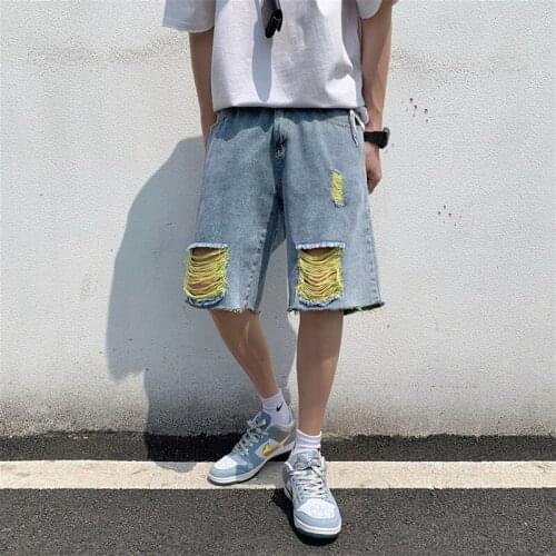 Mens summer fashion brand loose straight boxed beggars' pants skinny jeans hombre men calca masculina pantacourt mens clothing