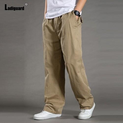 Ladiguard Plus Size 6xl Men Casual Pants Autumn Loose Bottoms with Pockets Khaki Black Straight Trouser Sexy Mens clothing 2021