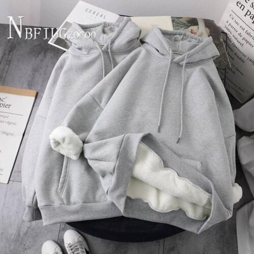 2020 New Korean Plus Size Lining With Fluff Women Sweatshirts Hooded Winter Warm Female Sweatshirts