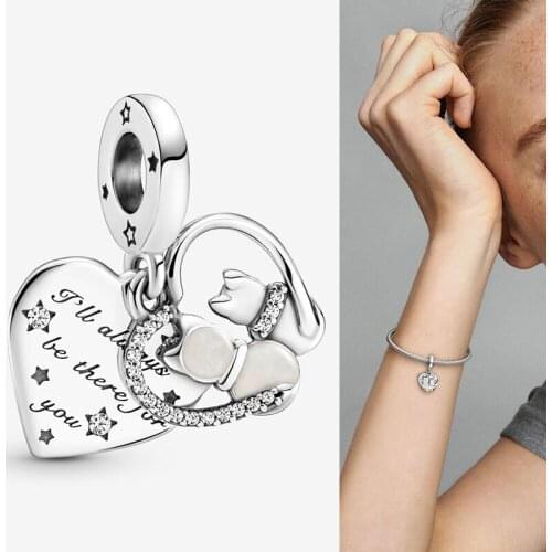 2021 New 925 Sterling Silver Pan Charm Cat And Love Pendant, Suitable For Diy Bracelet As Jewelry