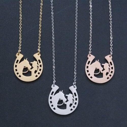 New Stainless Steel Horse Girl Neckalce Horse And Girl Horseshoe Shape Pendant Necklace Jewelry Gifts
