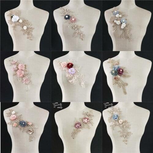 New arrive 3D Floral Lace Collar Fabric Trim DIY Embroidery Lace Fabric Neckline Applique Sewing Craft trim Bridal Wedding dress