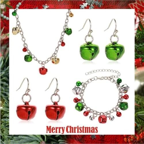 New Christmas Jewelry Set Alloy Color Bell Necklace Bracelets New Year Christmas Bell Earrings Festival Accessories For Women