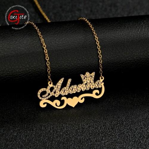 Goxijite Custom Name Crown Necklace Cubic Zircon Letter Necklaces For Women Stainless Steel Personalized Crystal Jewelry Gift