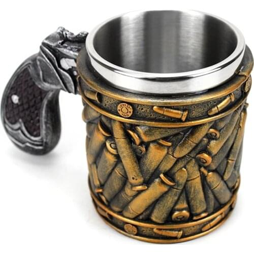 War Themed Beer Mug with Handle Creative Revolver Tankard Cup Vintage Bar Accessories for Drinks Home Party 450ml TS2