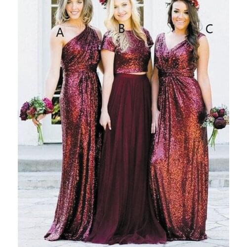 SuperKimJo Vestidos De Dama De Honor Burgundy Mismatched Bridesmaid Dresses Long Sparkly Sequin Cheap Wedding Party Dresses