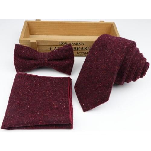 Polyester Wool Neck Tie Set For Men Slim Tie Necktie Strip Tartan Bow Tie Hankerchief Set Papillon Wedding Cravat Corbatas