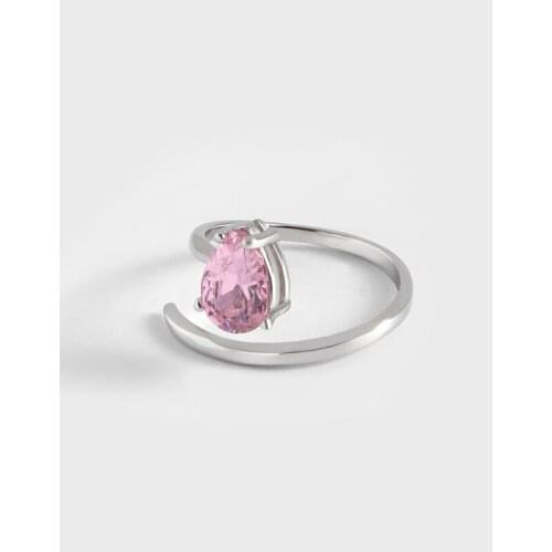 Real 925 Sterling Silver Rings For Women Finger Accessories, White Pink Water Drop Cubic Zirconia Ring Woman Fine Jewelry Trend