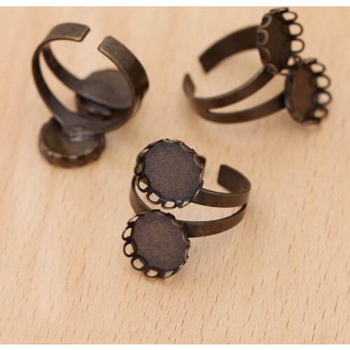 200pcs Adjustable Open Ring Settings Blanks with 10 12mm Double Lace Circle Bezels Cameo Cabochons Base DIY Jewelry Findings