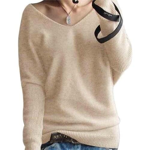 LONGMING Oversize Sweater Women V-Neck Wool Autumn Winter Sweater Loose Soft Knit Jumper Female Pullover Sexy Cashmere Sweater