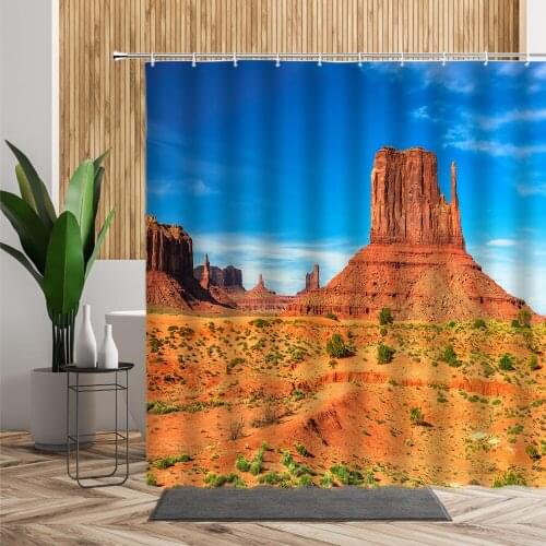 Western Landscape Bath Shower Curtain American Desert Arizona Mountain Valley National Park West Theme Fabric Bathroom Decor Set
