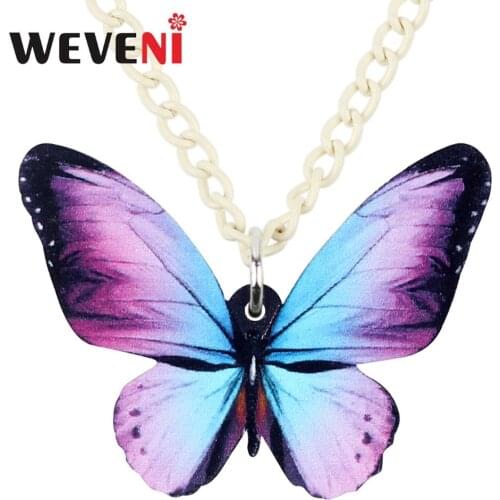 WEVENI Acrylic Trendy Floral Butterfly Necklace Pendant Long Chain Choker Collar Animal Insect Jewelry For Women Girls Bijoux