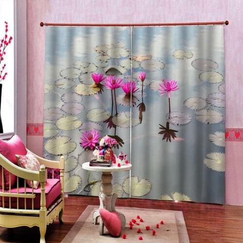 Customizable any size Lotus pond Water lotus leaves Curtain Photo Printing Blackout For Living room Hotel Window Drapes Cortinas