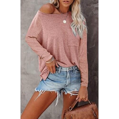 Long Sleeve Women Harajuka Casual T-Shirt Top Pocket Slit Oversized Basic Solid Color Spring Autumn Fashion Streetwear Oversized