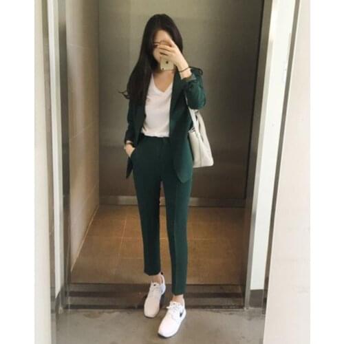 Work Pant Suits OL 2 Piece Set for Women Business interview suit set uniform smil Blazer and Pencil Pant Office Lady suit LM36