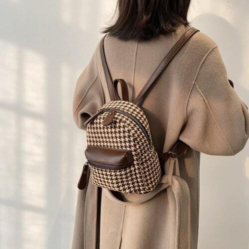2021 Autumn And Winter Mini Backpack Women High Quality Soft Woolen Cloth Fashion Houndstooth Light Trend Girl Messenger Bag