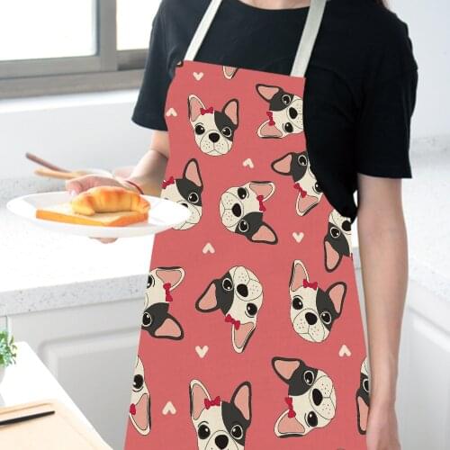 1Pcs Kitchen Apron Funny Dog Bulldog Cat Printed Sleeveless Cotton Linen Kitchen Aprons for Women Home Cleaning Adult Apron